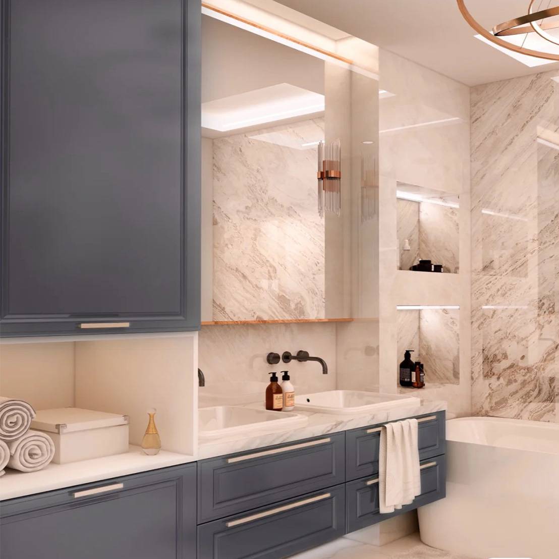 Gray blue bathroom with two wash tables,Guangdong weiye