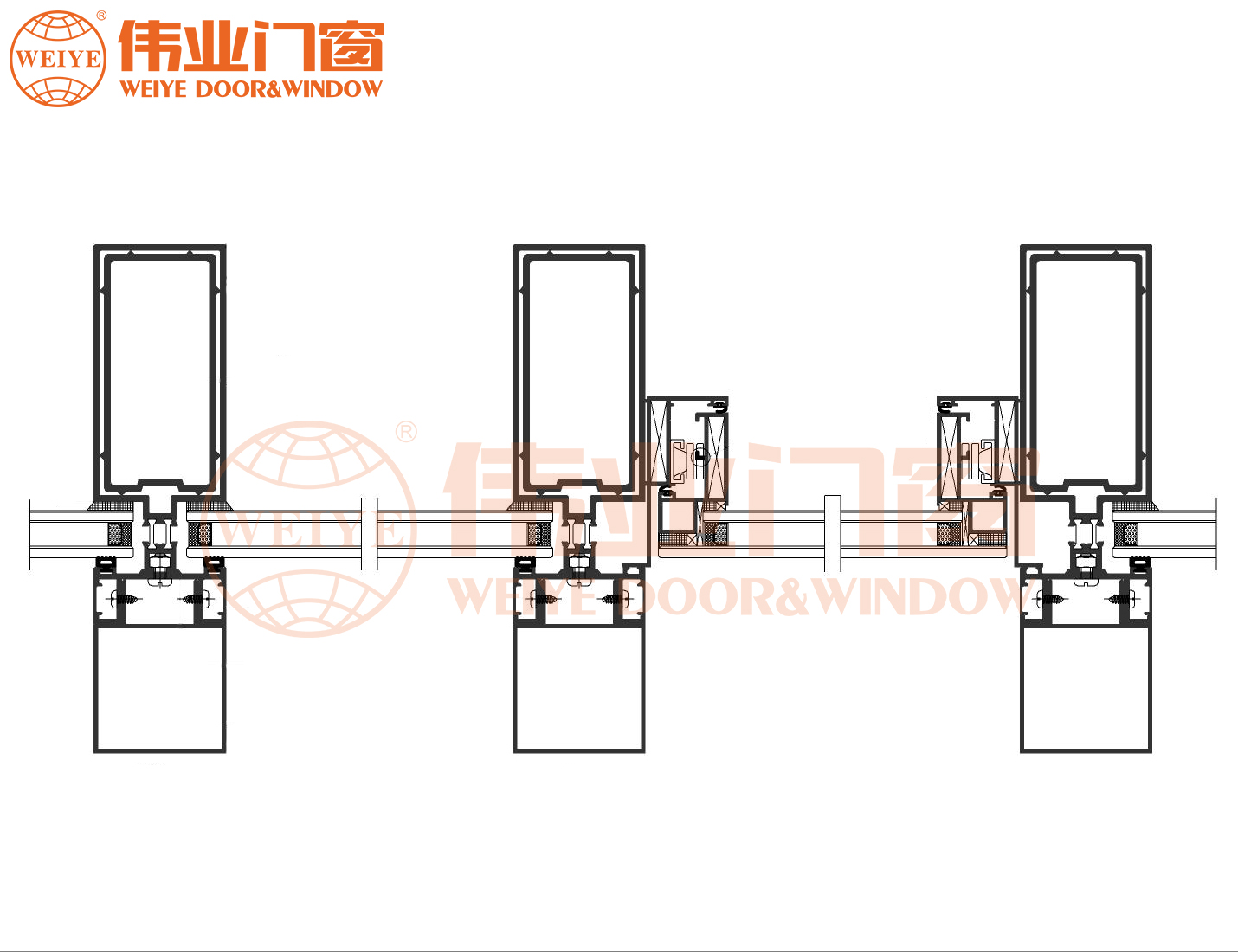weiye aluminum glazing curtain wall profile aluminum panel curtain wall